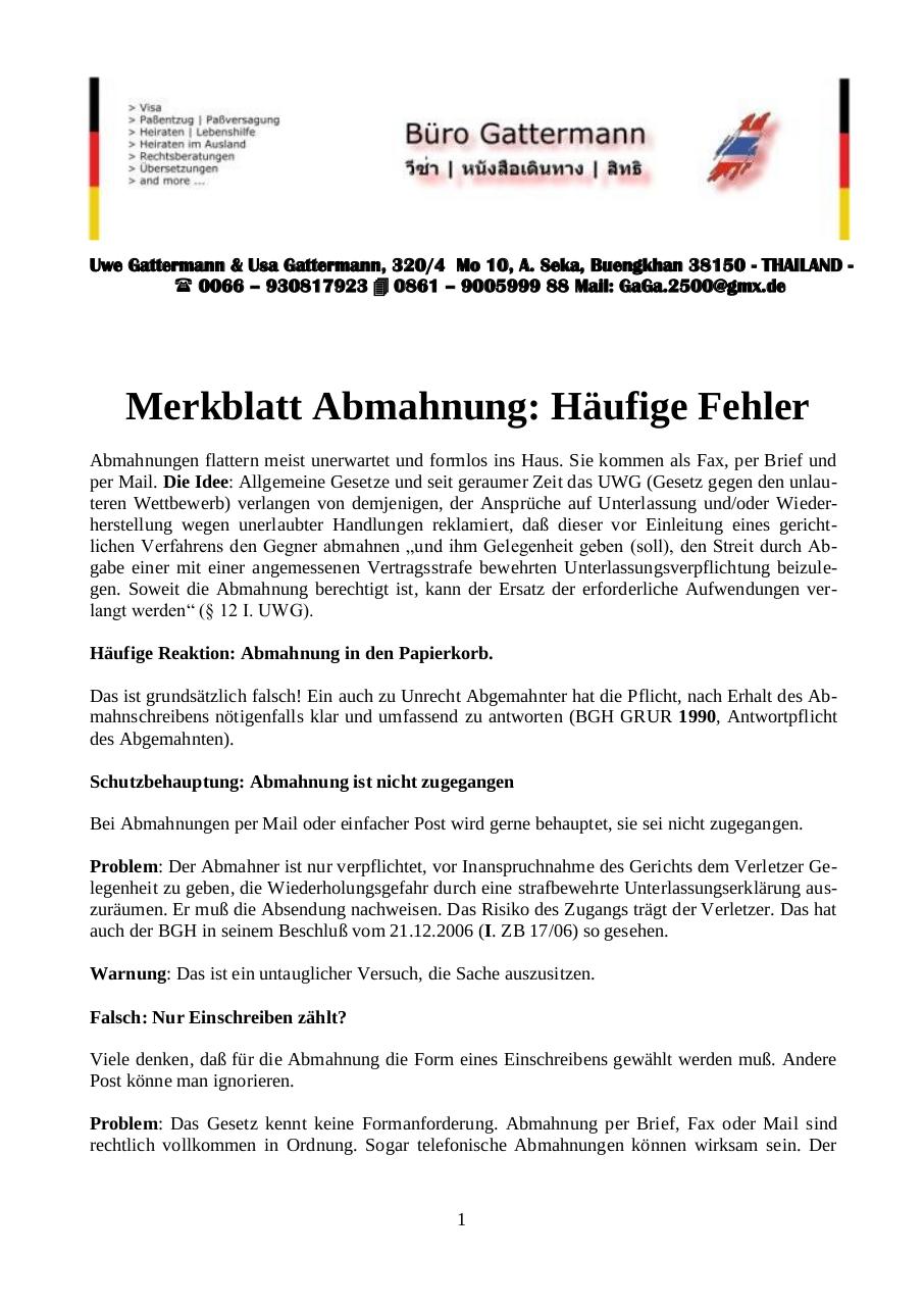 Document preview Abmahnung - Die hÃ¤ufigsten Fehler.pdf - page 1/4