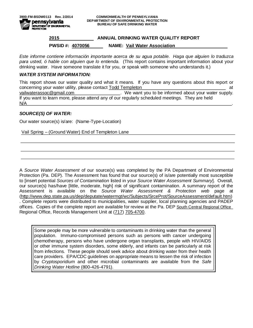 Document preview Vail Water CCR 2015.pdf - page 1/5