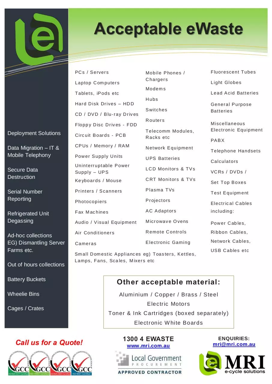 Page 1 of 1, MRI acceptable eWaste