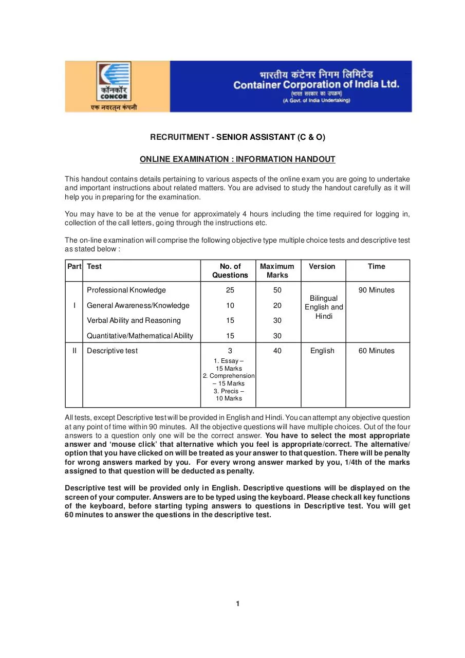 Page 1 of 8, CONCOR (Senior Assistant) 2016