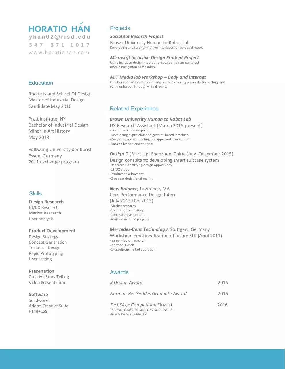 Page 1 of 1, Horatio Han's resume 2016
