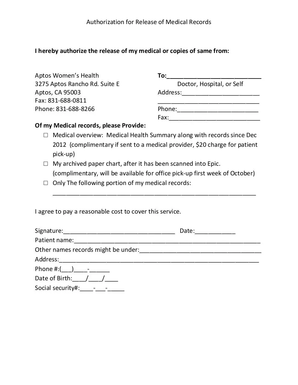 Document preview - Authorization for release of Medical records.pdf - Page 1/1