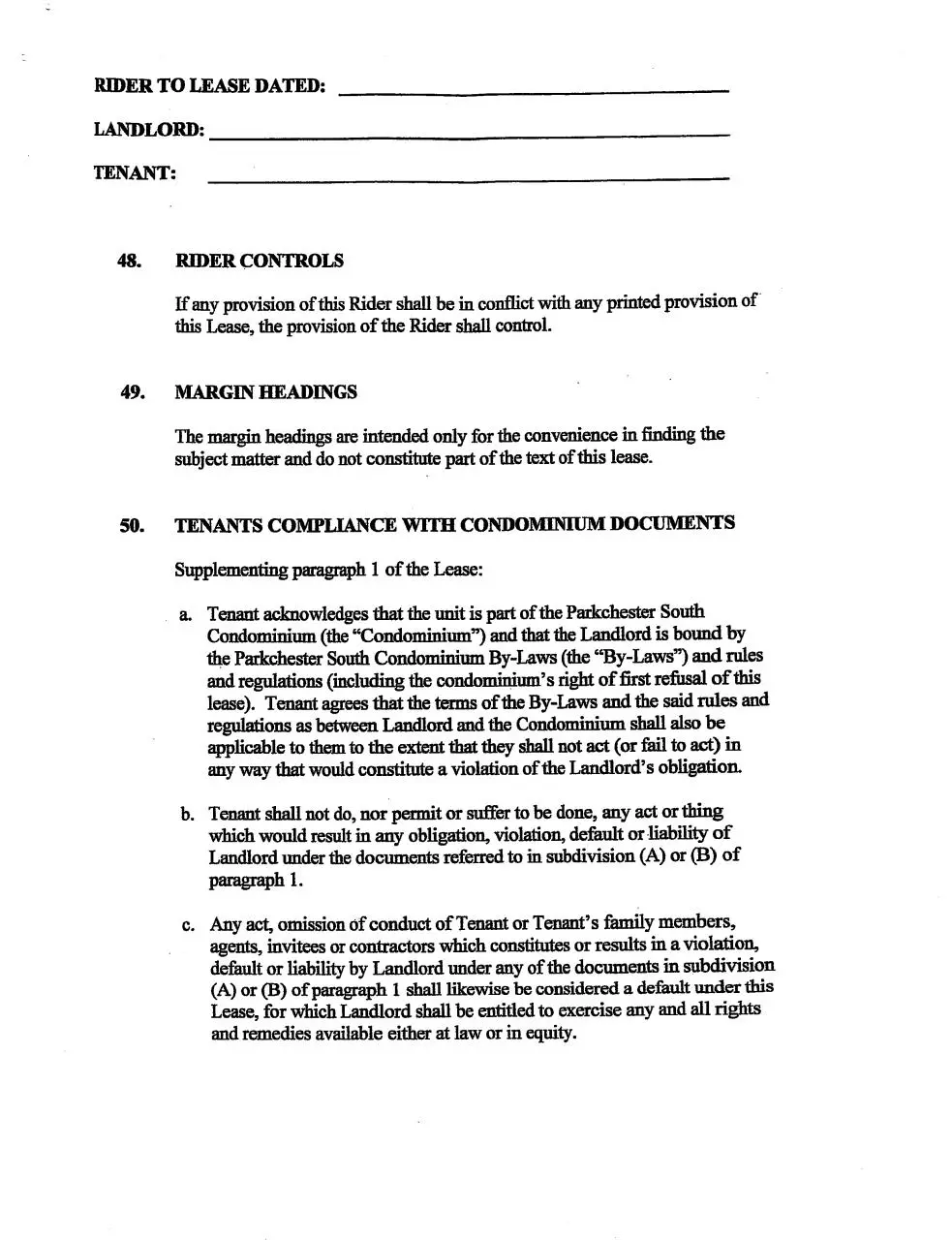 Page 1 of 11, Parkchester 2 Lease Rider