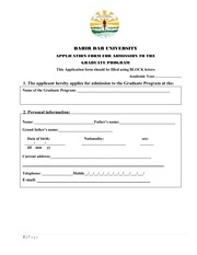 Page 1, APPLICATION TO ADMISSION TO THE Post Graduate