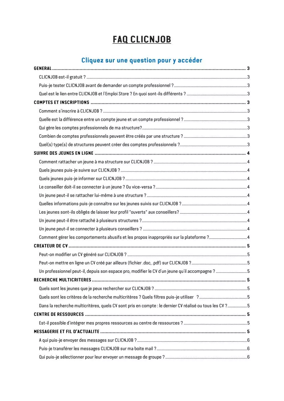 Page 1 of 6, FAQ CLICNJOB
