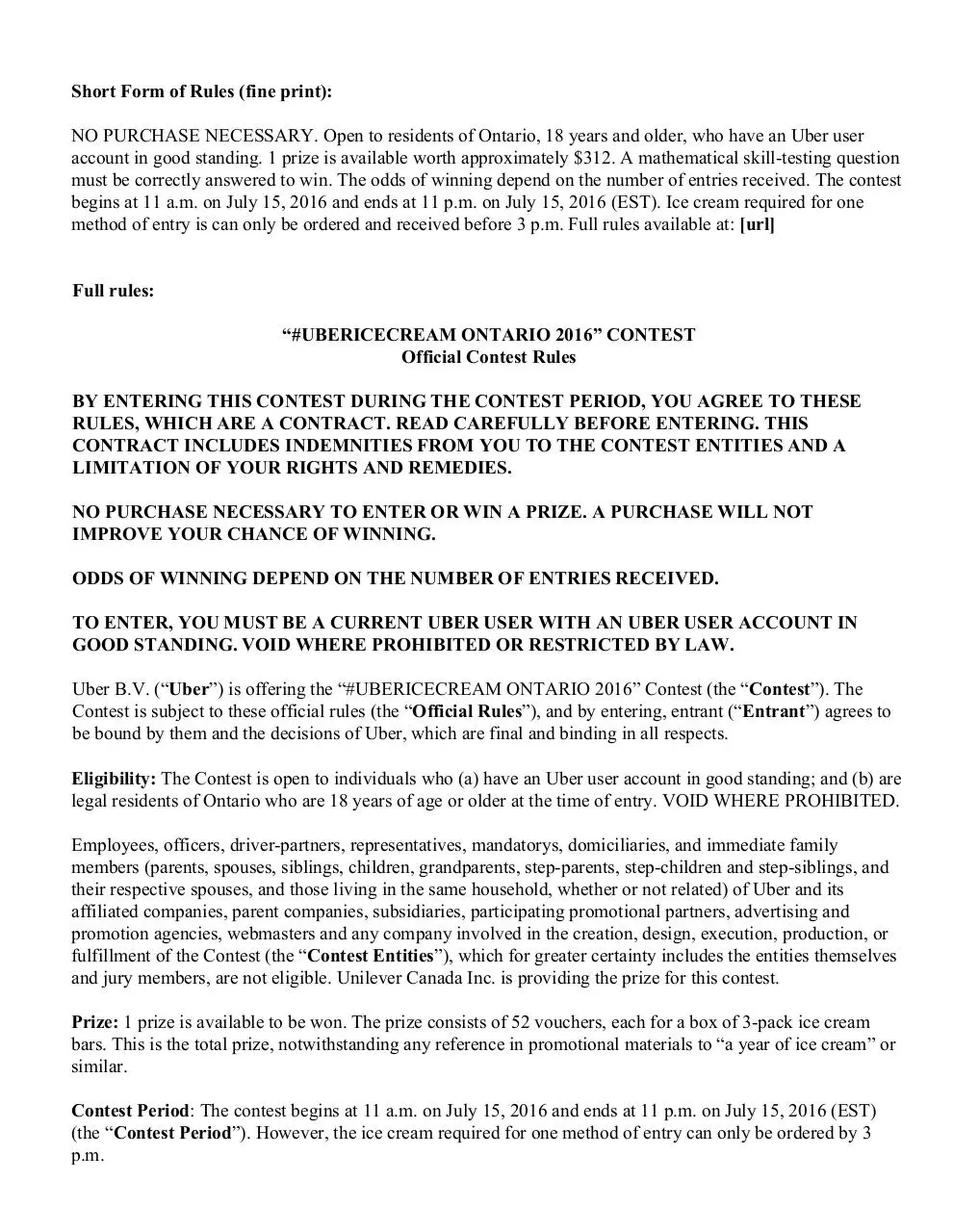 Page 1 of 5, UberIceCreamOntario2016ContestOfficialRulesandRegs
