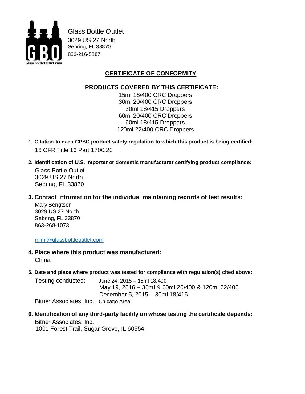 Document preview - Certificate of Conformity .pdf - Page 1/1