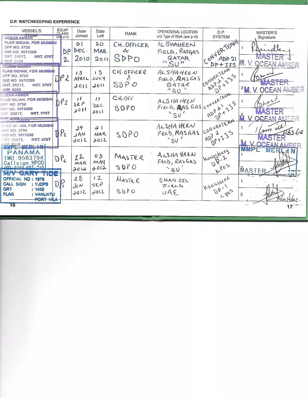 Page 1 of 7, DP record of vessel and IMCA 2016 #7