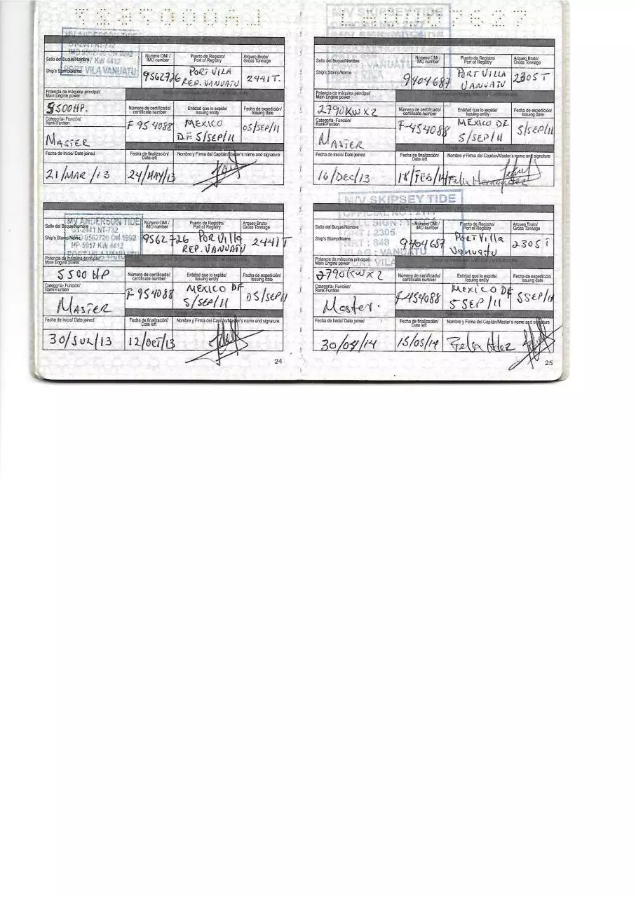Page 2 of 4, Record of vessel 2012 to 2016 Capt. Felix Hdez #3