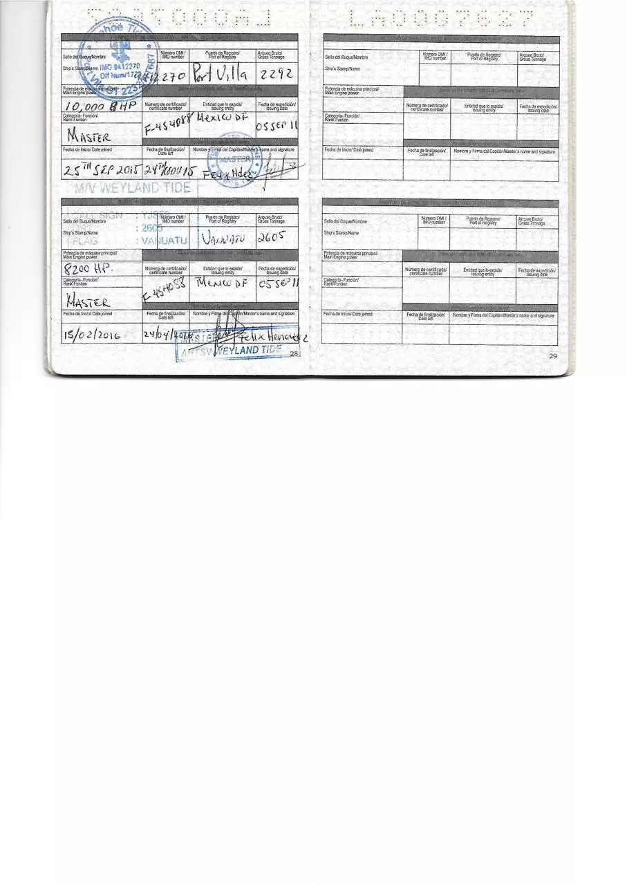 Page 4 of 4, Record of vessel 2012 to 2016 Capt. Felix Hdez #3