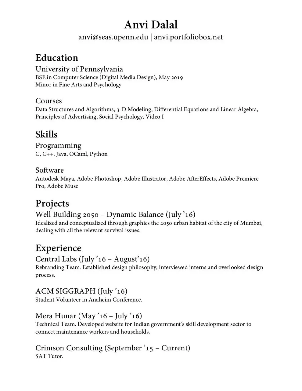 Page 1 of 1, Resume Pre sg July '16 new