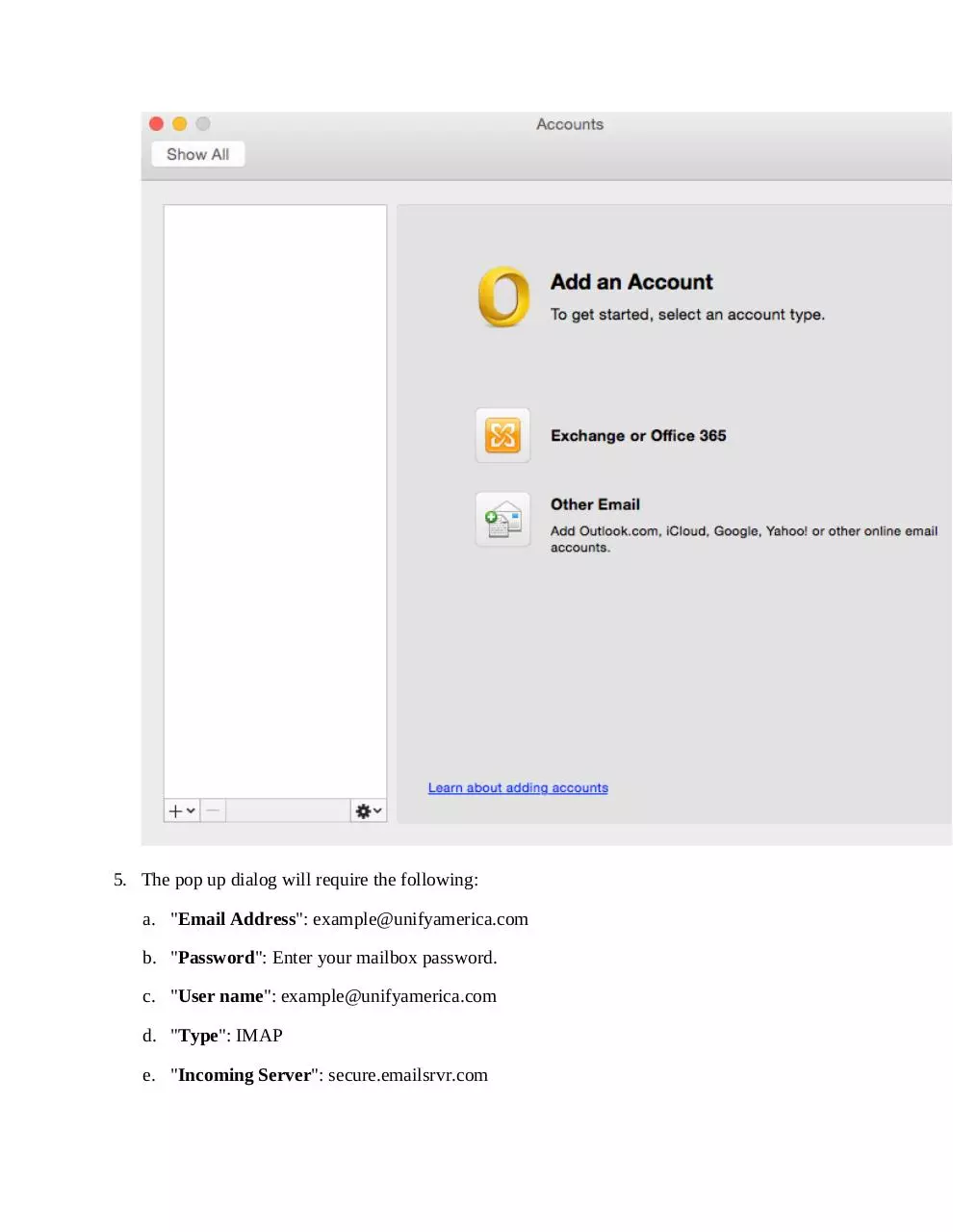 Page 3 of 6, Set Up guide Apple Outlook 2011(UA)