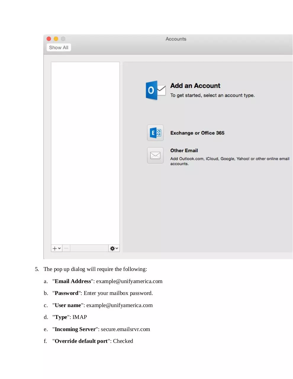 Page 3 of 6, Set Up guide Apple Outlook 2016 (UA)