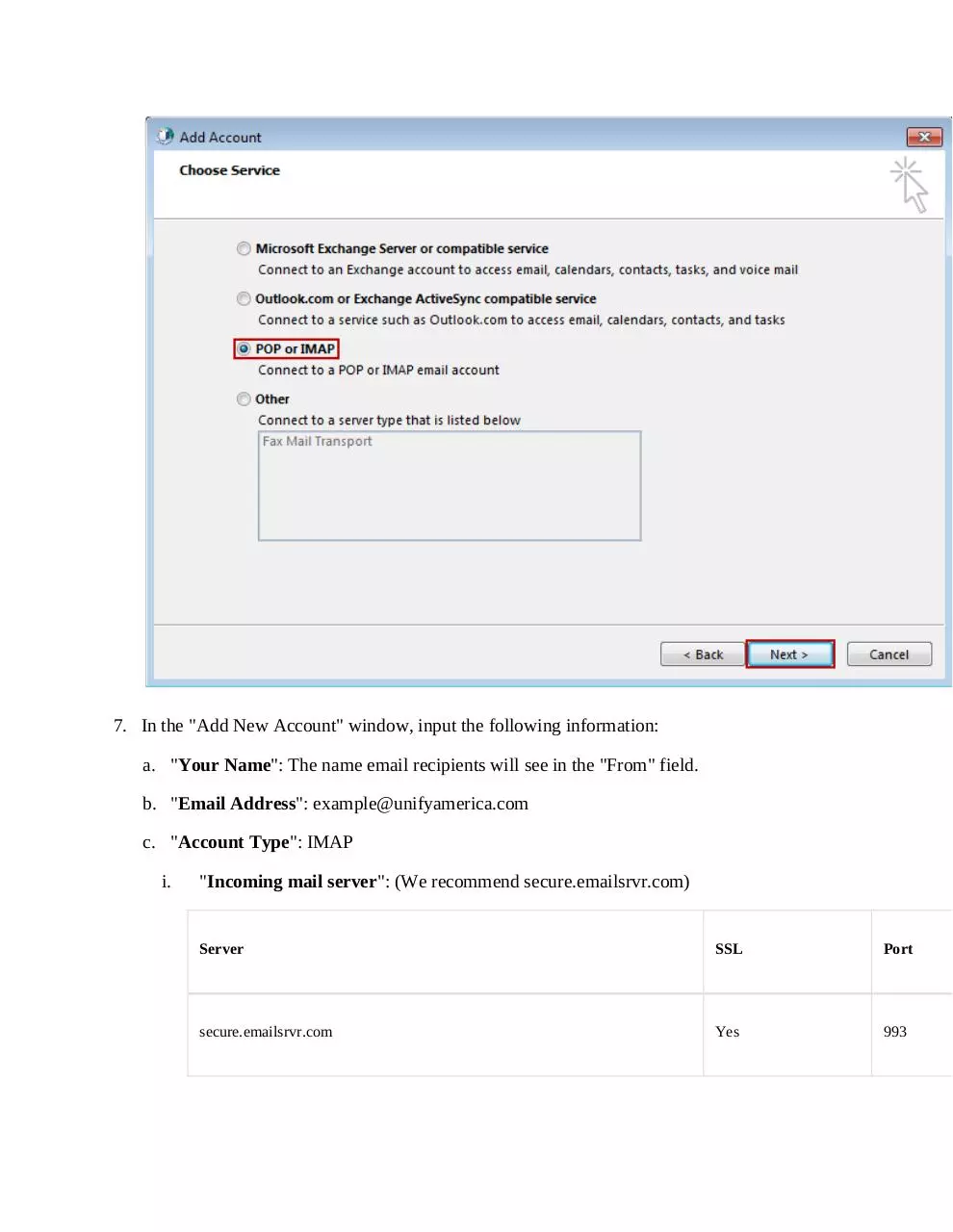 Page 4 of 9, Set Up guide Windows Outlook 2016 (UA)