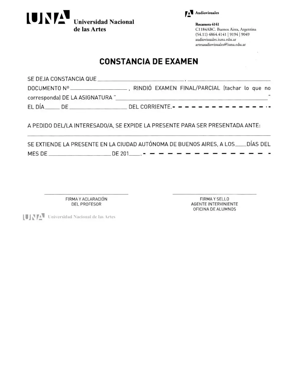 Page 1 of 1, Constancia de examen