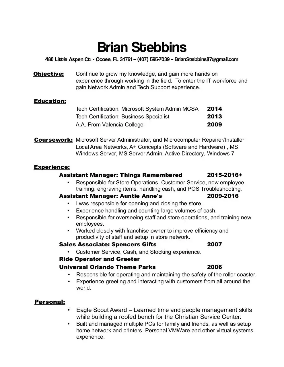 Document preview - Brian Stebbins Resume.pdf - Page 1/1