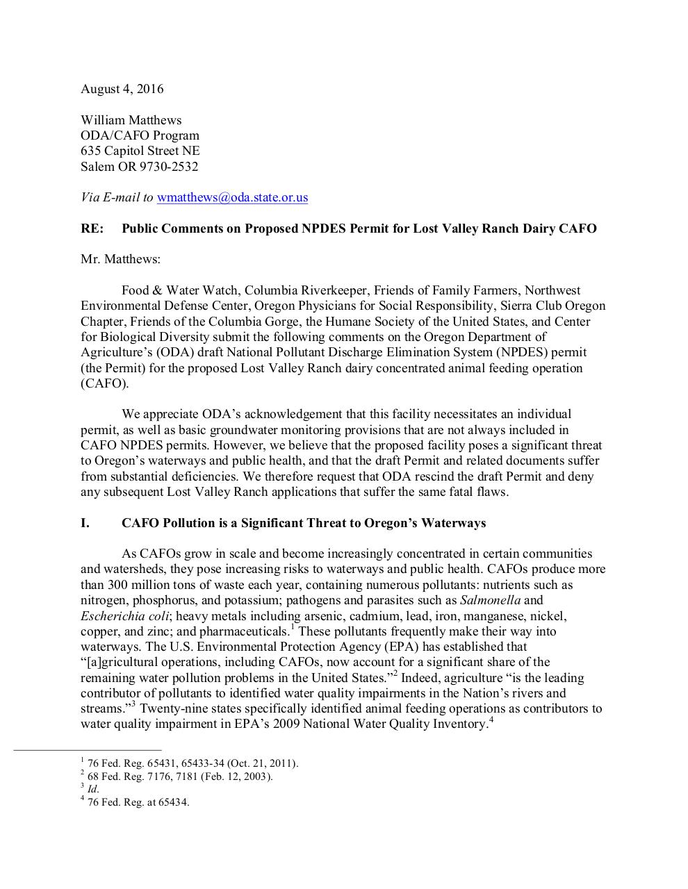 FWW et al. Lost Valley Ranch NPDES Comments.pdf - page 1/16