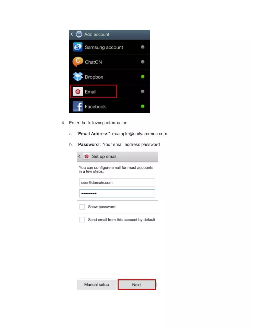 Page 2 of 7, Andriod Set Up Guide (UA)