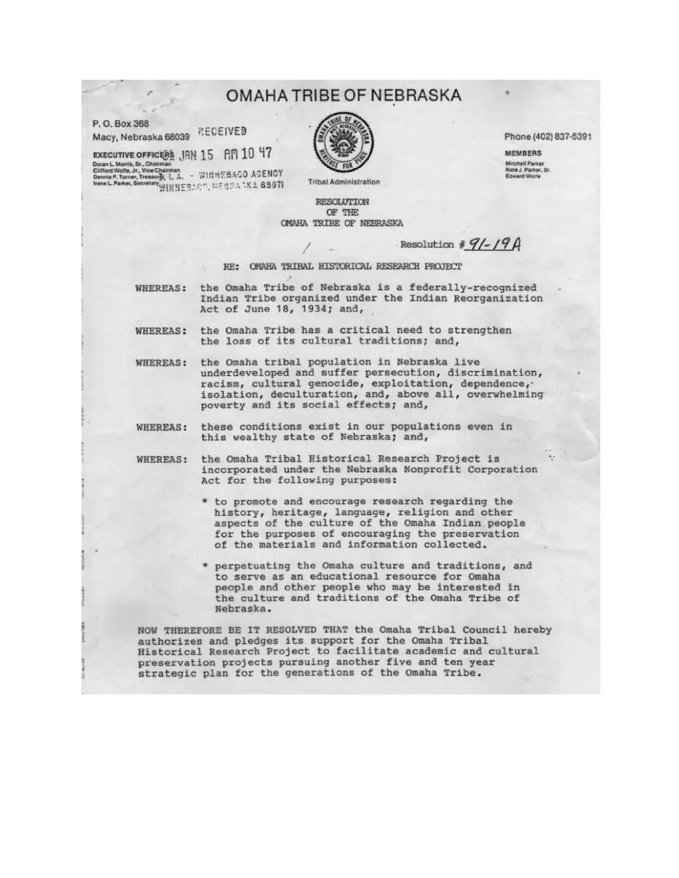 Page 1 of 6, Three Tribal Resolutions