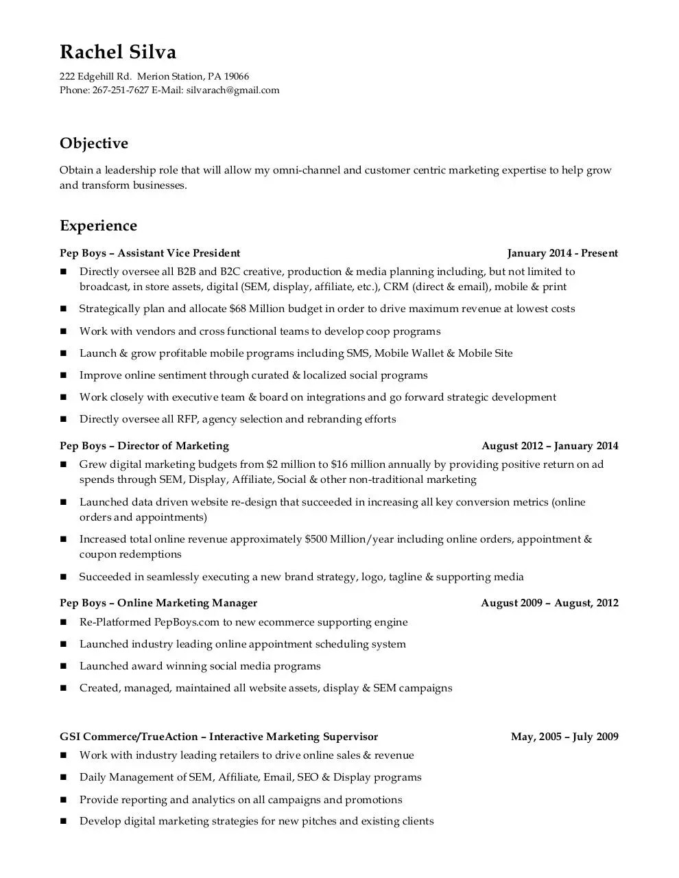 Page 1 of 2, Rachel Silva Resume July, 2016