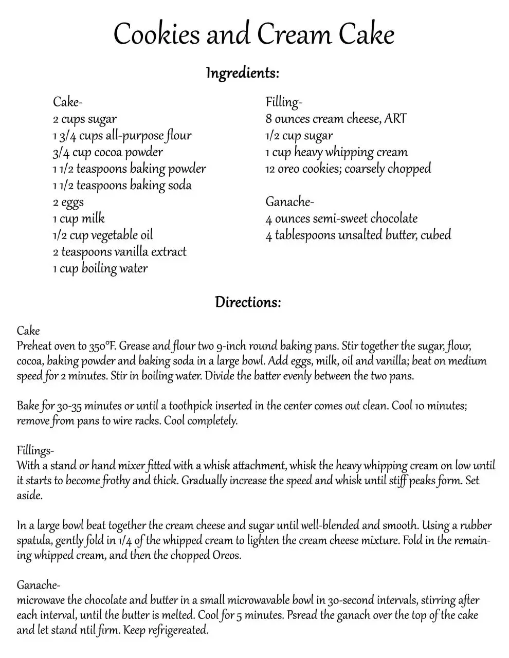 Page 1 of 1, Cookies and Cream Cake