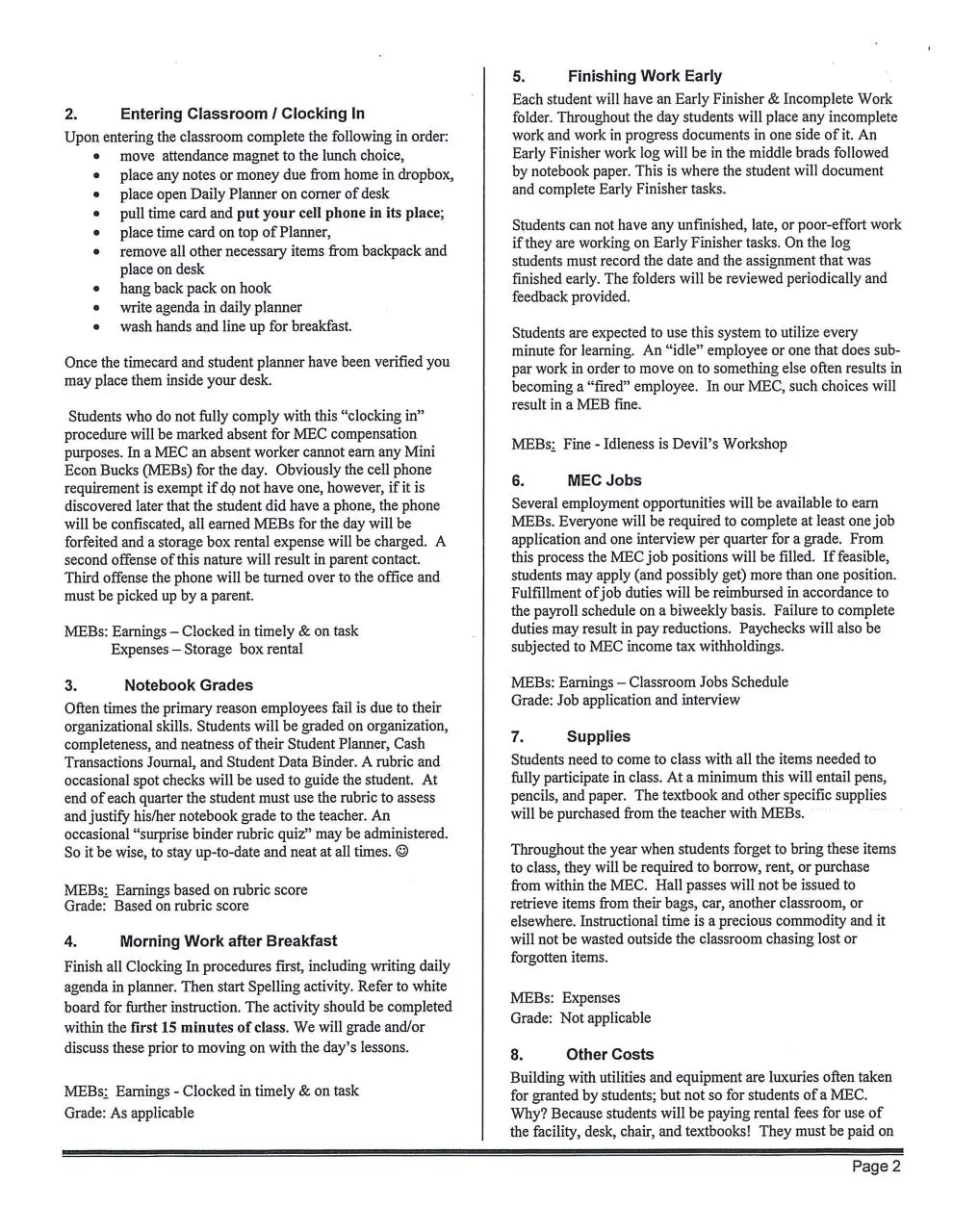 Page 2 of 8, Mrs. Lyness' Classroom Manual