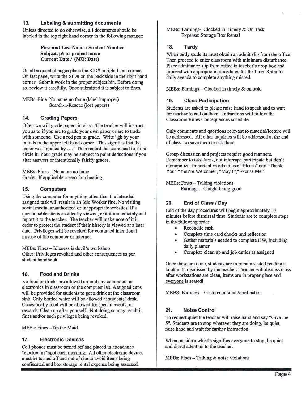 Page 4 of 8, Mrs. Lyness' Classroom Manual