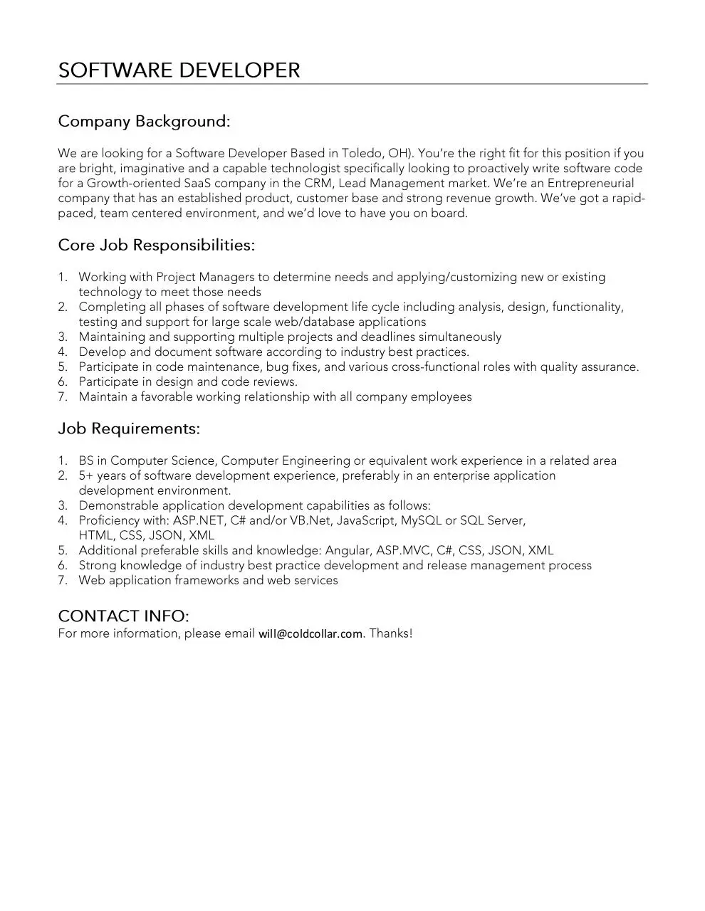 Document preview - Software Developer Job Description.pdf - Page 1/1