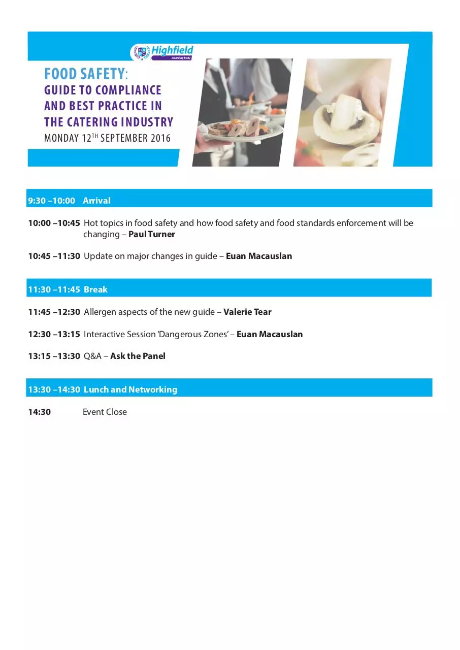 Page 1 of 1, Food Safety Agenda