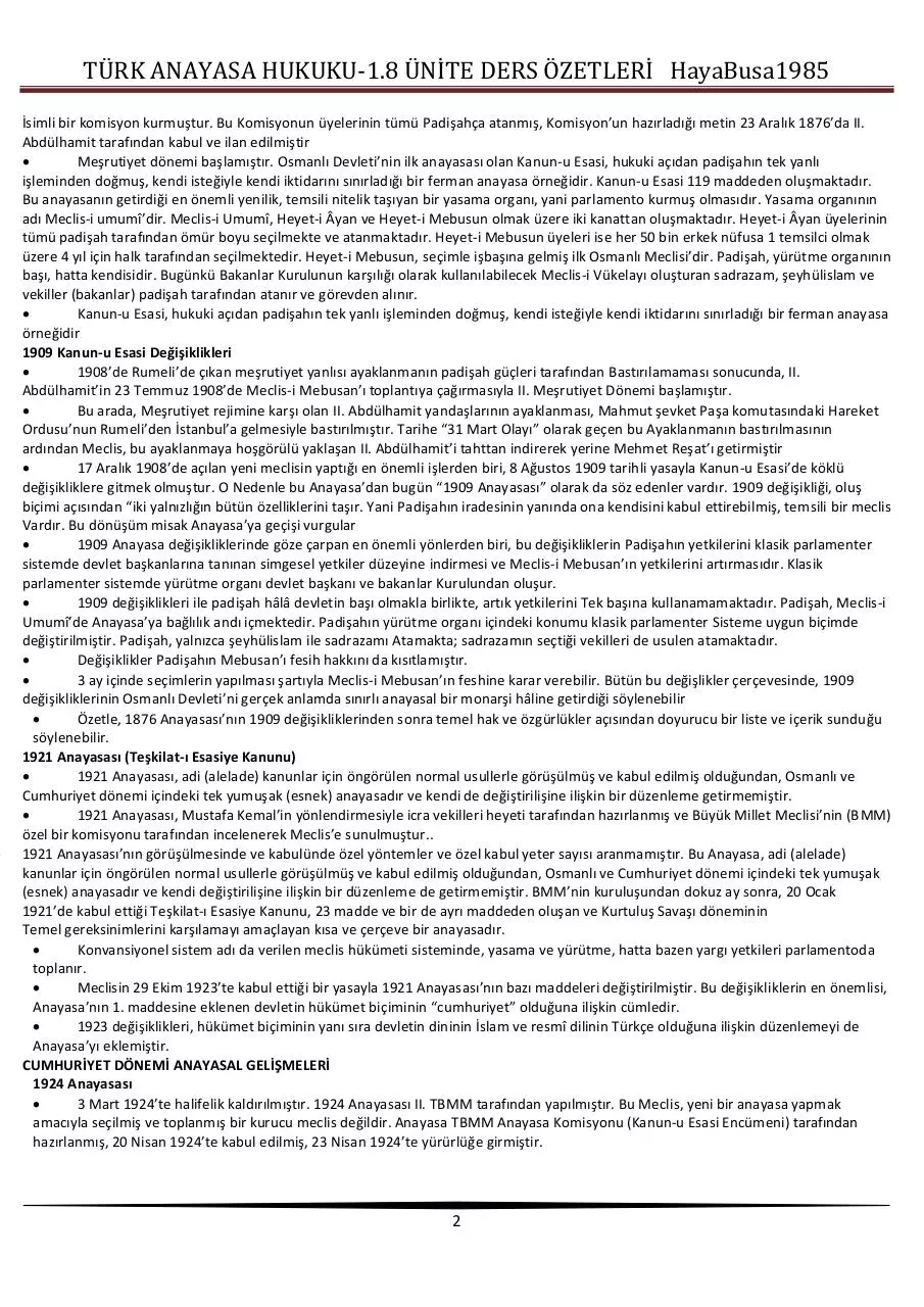 Page 2 of 20, TÜRK ANAYASA HUKUKU final özet 1.yarÄ±yÄ±l (1)