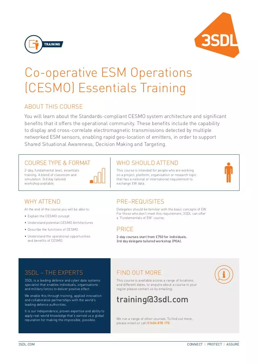 Page 1 of 1, Co operative ESM Operations (CESMO) Essentials Training