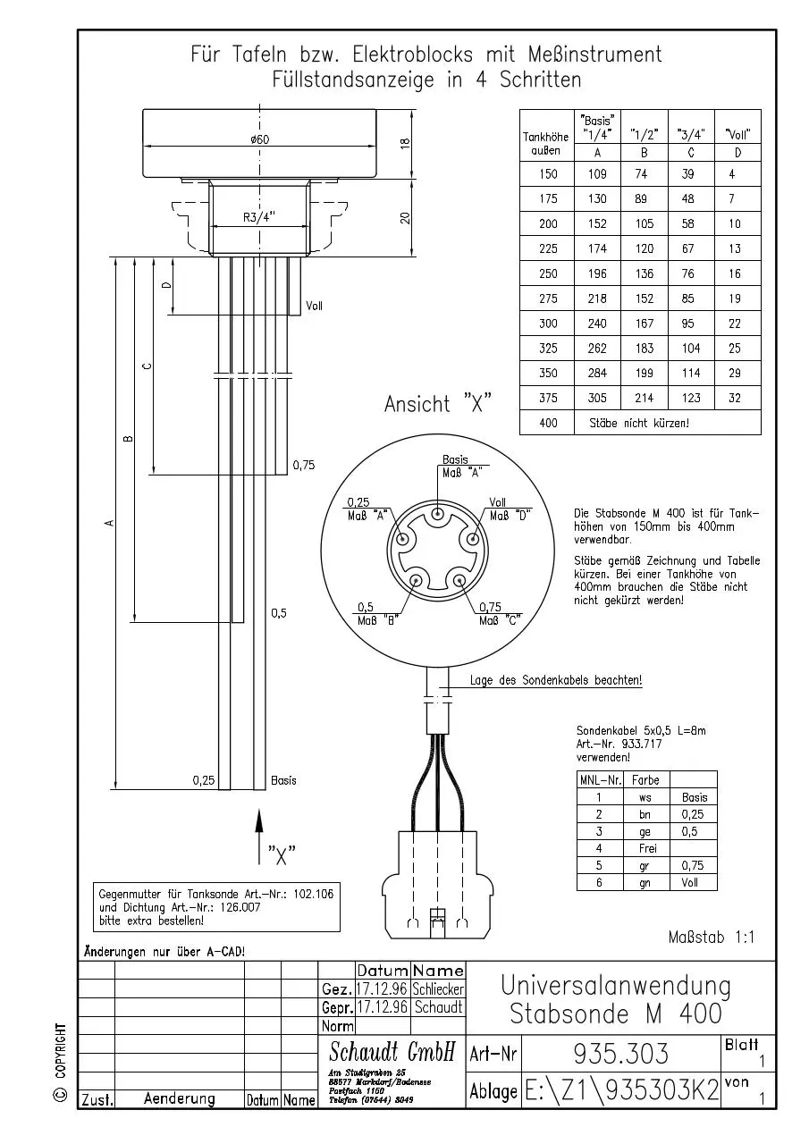 Page 1 of 1, 935303 K2 17121996 Stabsonde M400 4Stufen