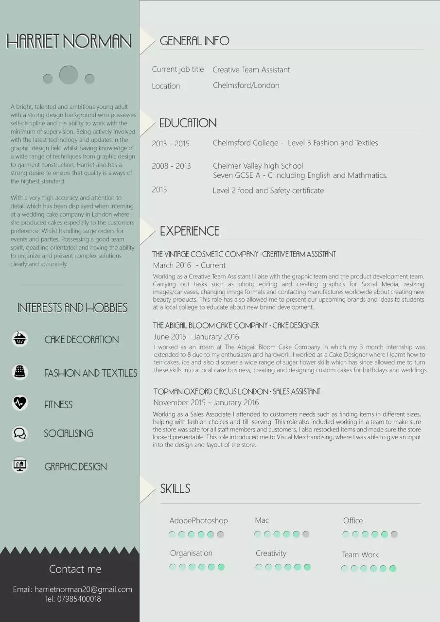 Page 1 of 1, Harriet Norman CV Finalised 2016