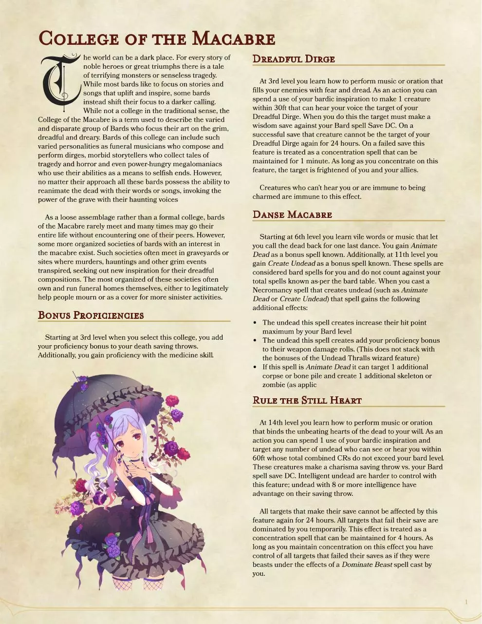 Page 1 of 1, College of the Macabre Bardic College