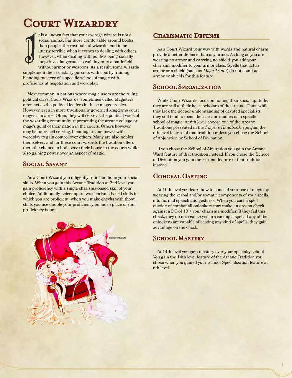 Page 1 of 1, Court Wizardry Arcane Tradition