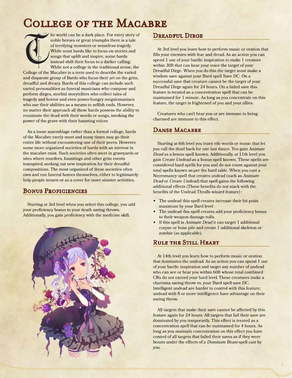 Page 1 of 1, College of the Macabre Bard College