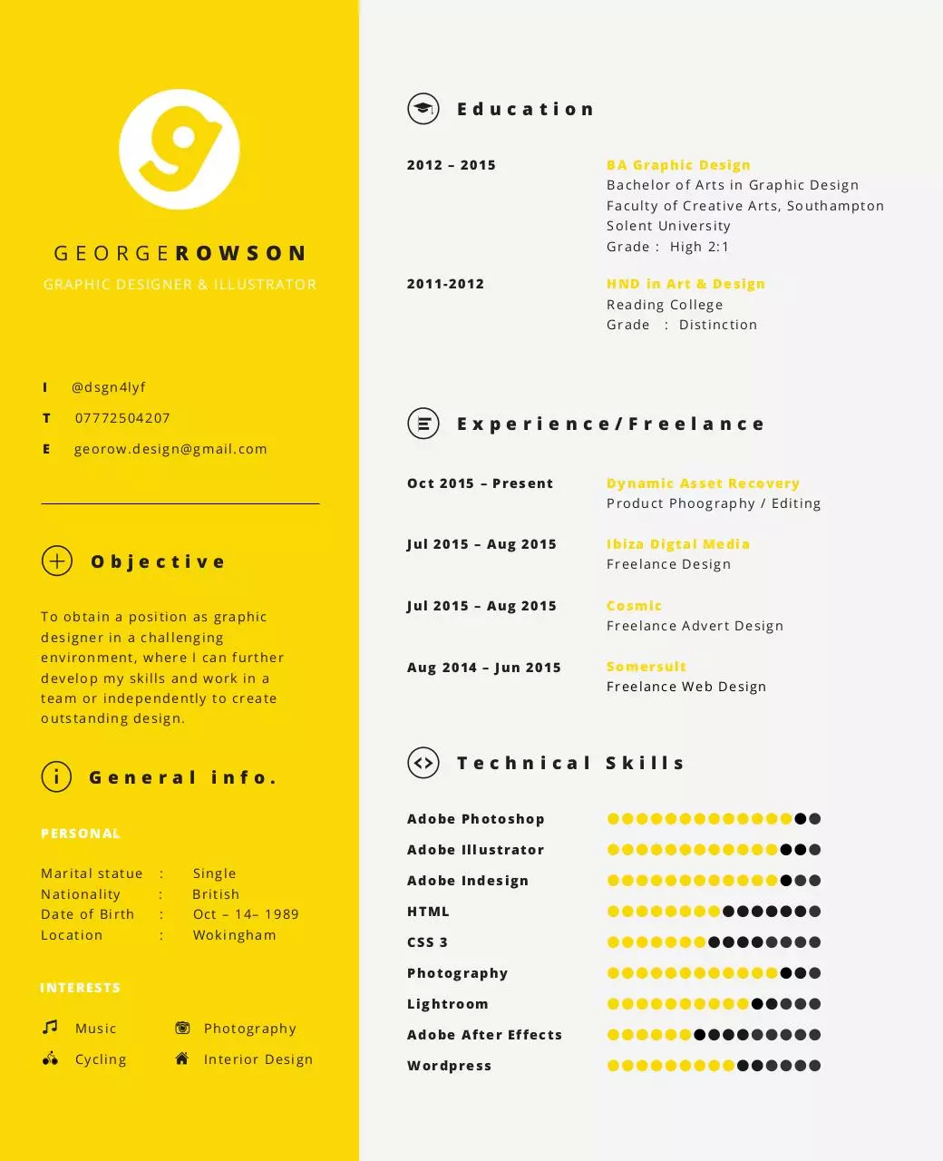 Page 1 of 1, George Rowson CV