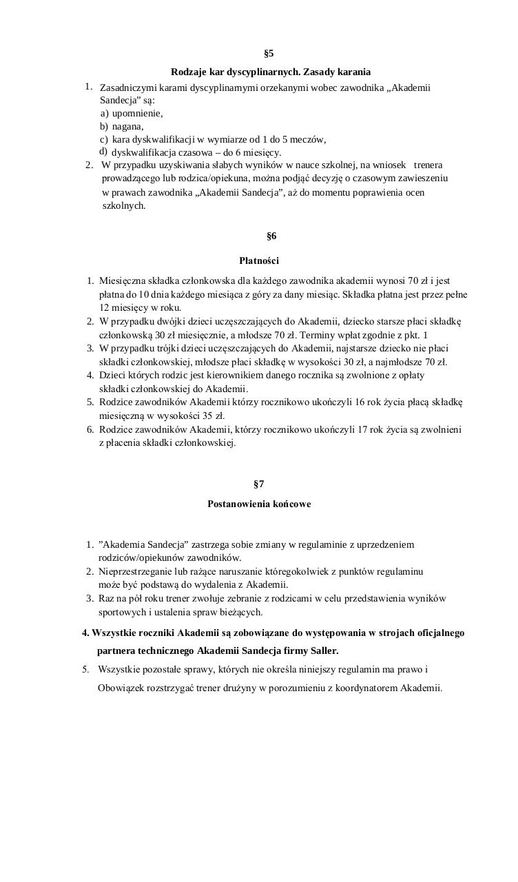 Document preview Regulamin Akademia Sandecja.pdf - page 3/4