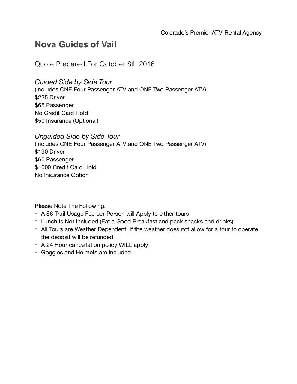 Page 1 of 1, Nova Guides Quote