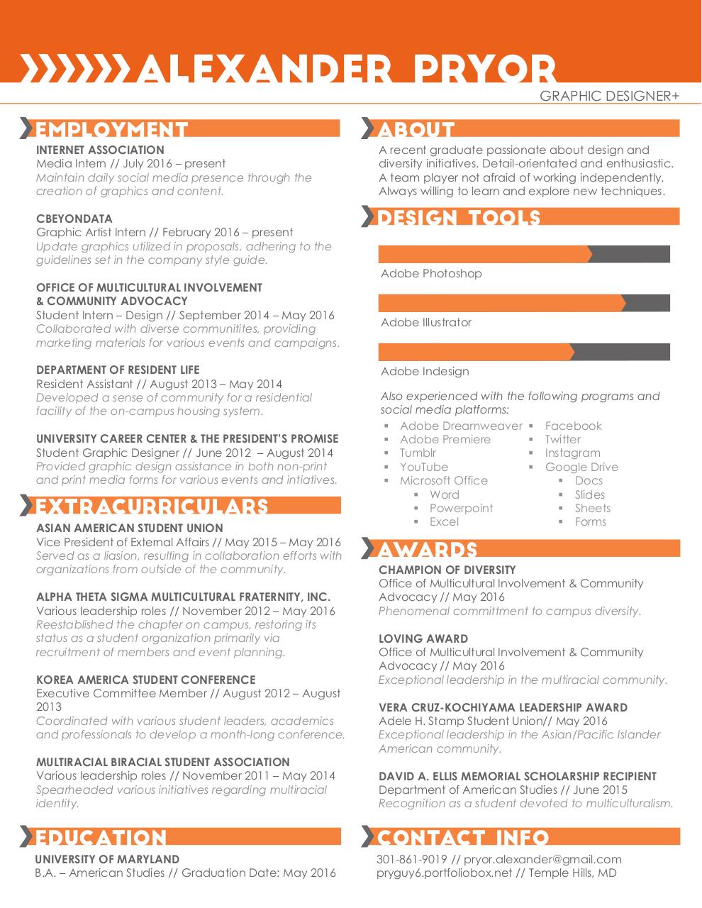 Document preview AlexanderPryor_GraphicDesignerResume.pdf - page 1/1