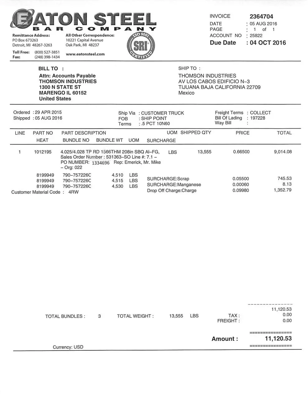 Page 1 of 1, Thomson inv 2364704