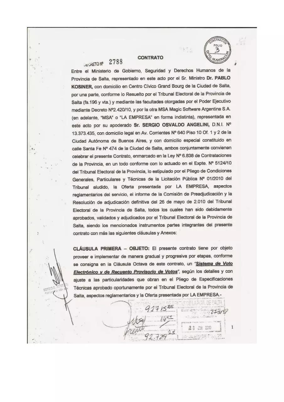 Page 1 of 17, Contrato MSA SALTA 25 06 2010