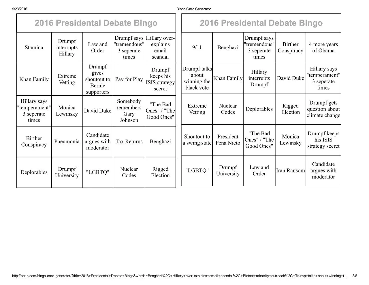 Page 3 of 5, Debate Bingo