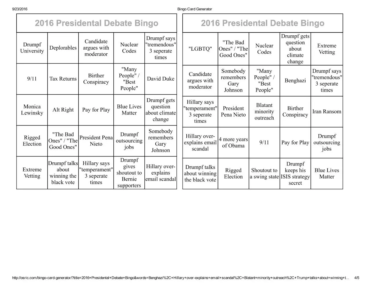 Page 4 of 5, Debate Bingo