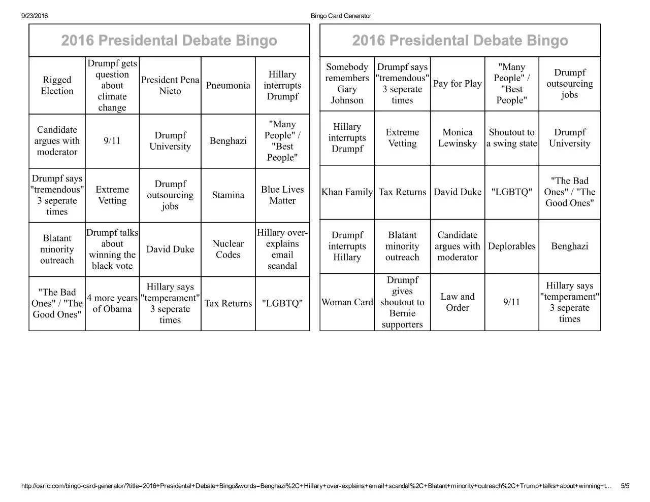 Page 5 of 5, Debate Bingo