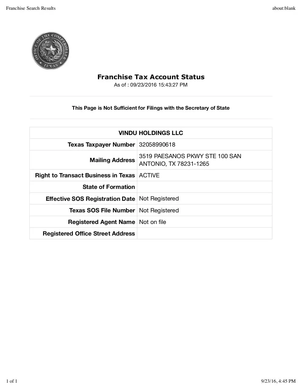 Page 1 of 1, Franchise Search Results