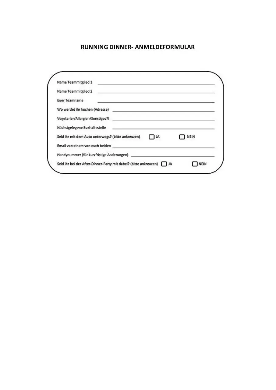 Page 1 of 1, Anmeldeformular RunningDinner