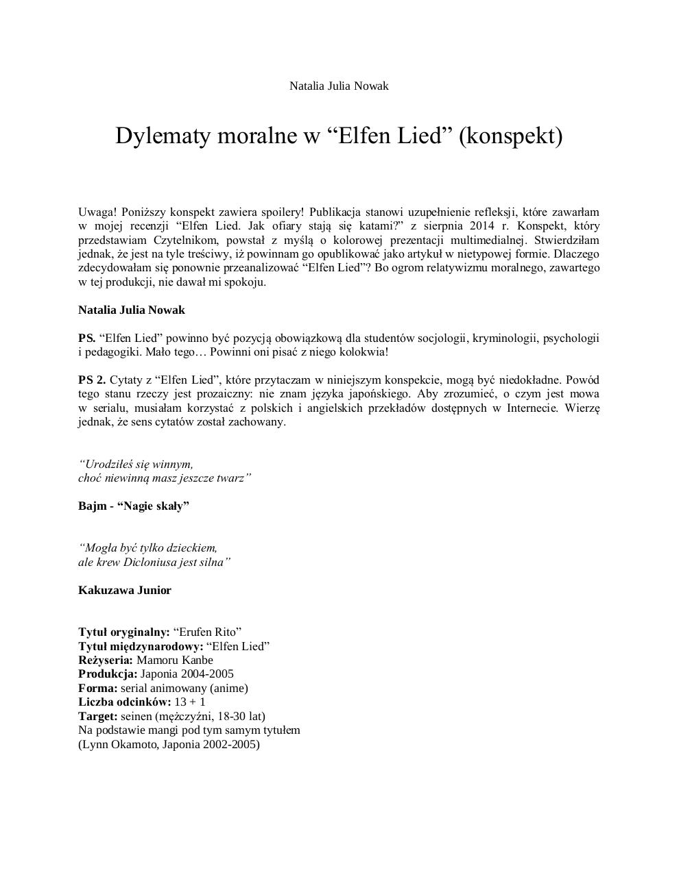 Dylematy moralne w ''Elfen Lied'' - konspekt.pdf - page 1/8