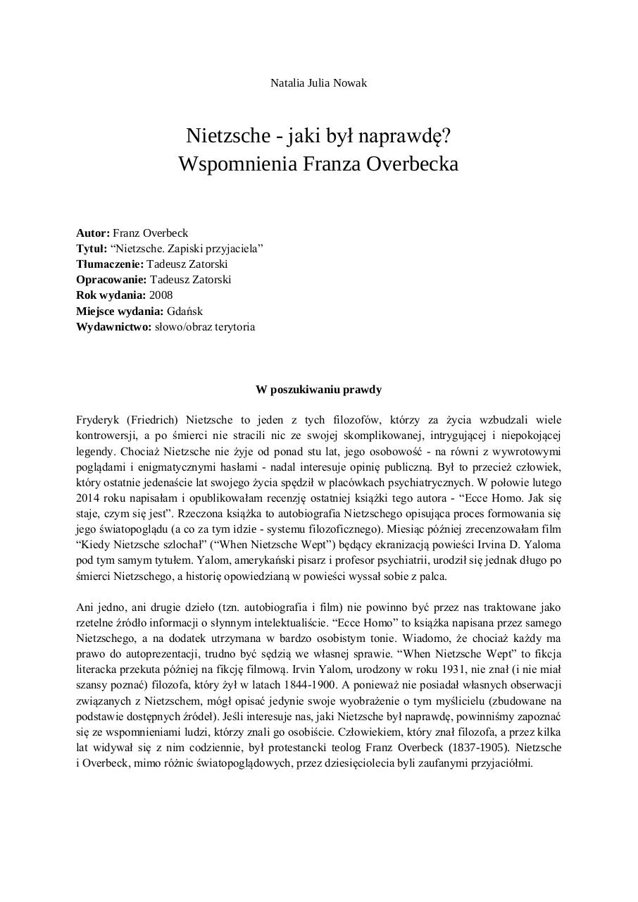 Document preview Nietzsche - jaki byÅ‚ naprawdÄ™.pdf - page 1/4