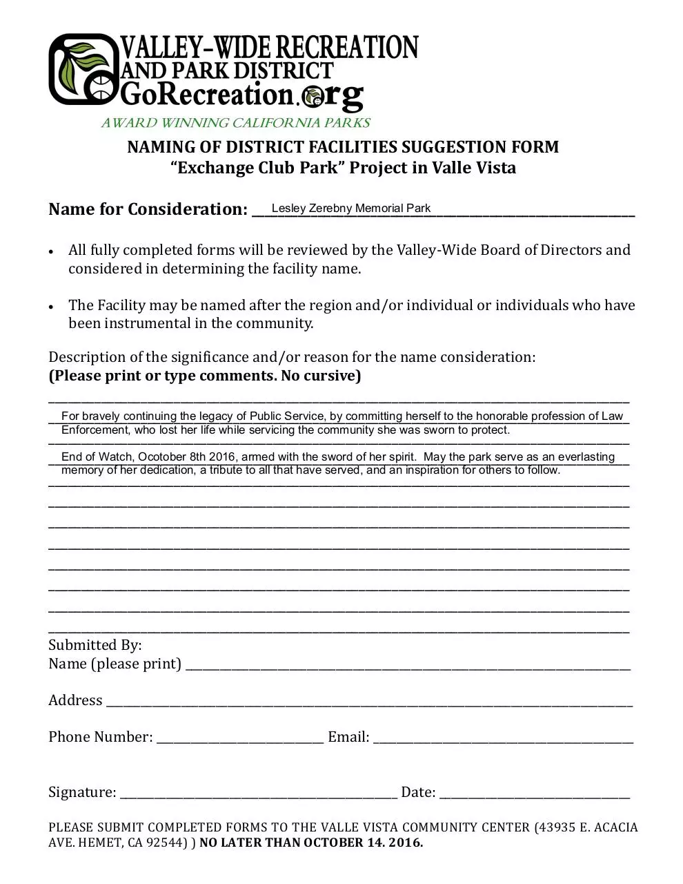 Document preview - Lesley Zerebny Park form.pdf - Page 1/1